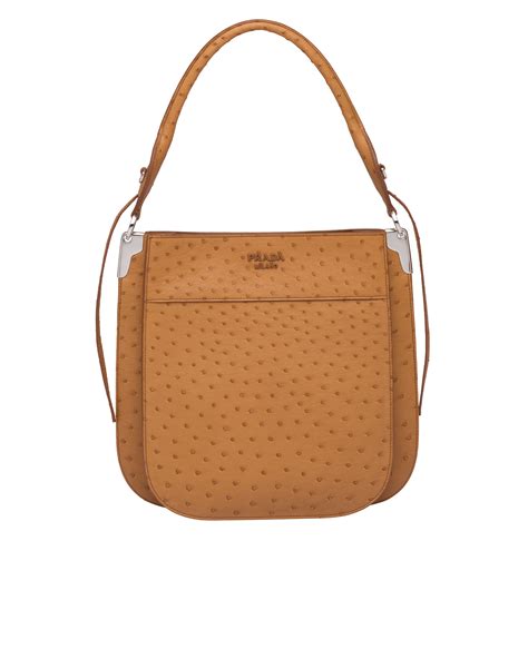 Prada Margit ostrich leather hobo shoulder bag